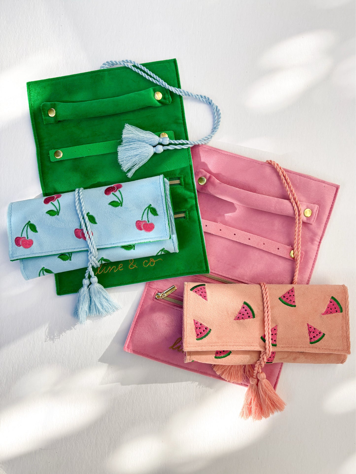 Watermelon Travel Jewelry Roll // Embroidered Velvet