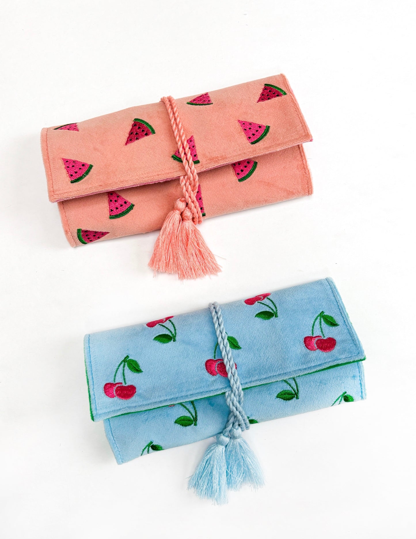 Watermelon Travel Jewelry Roll // Embroidered Velvet