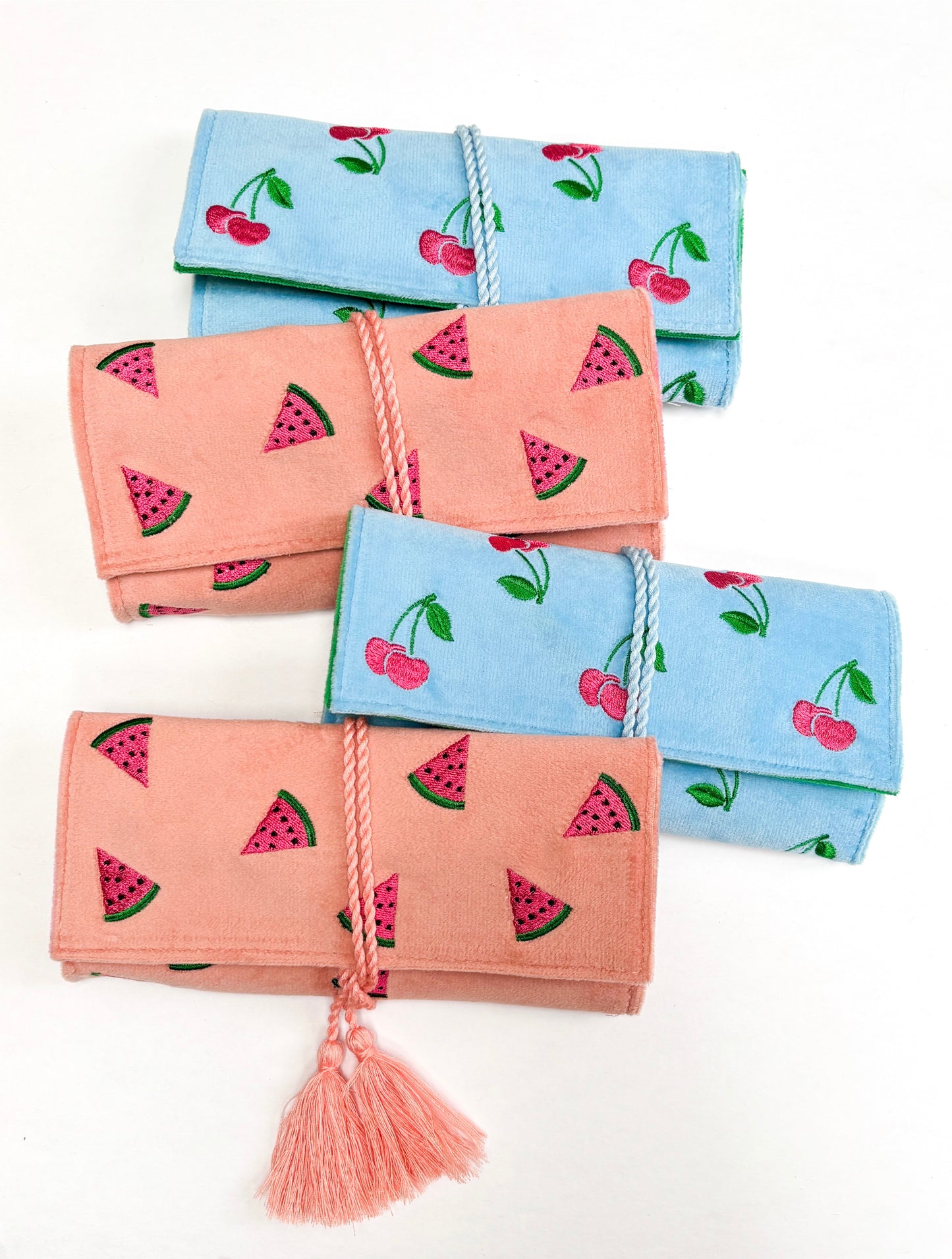 Watermelon Travel Jewelry Roll // Embroidered Velvet