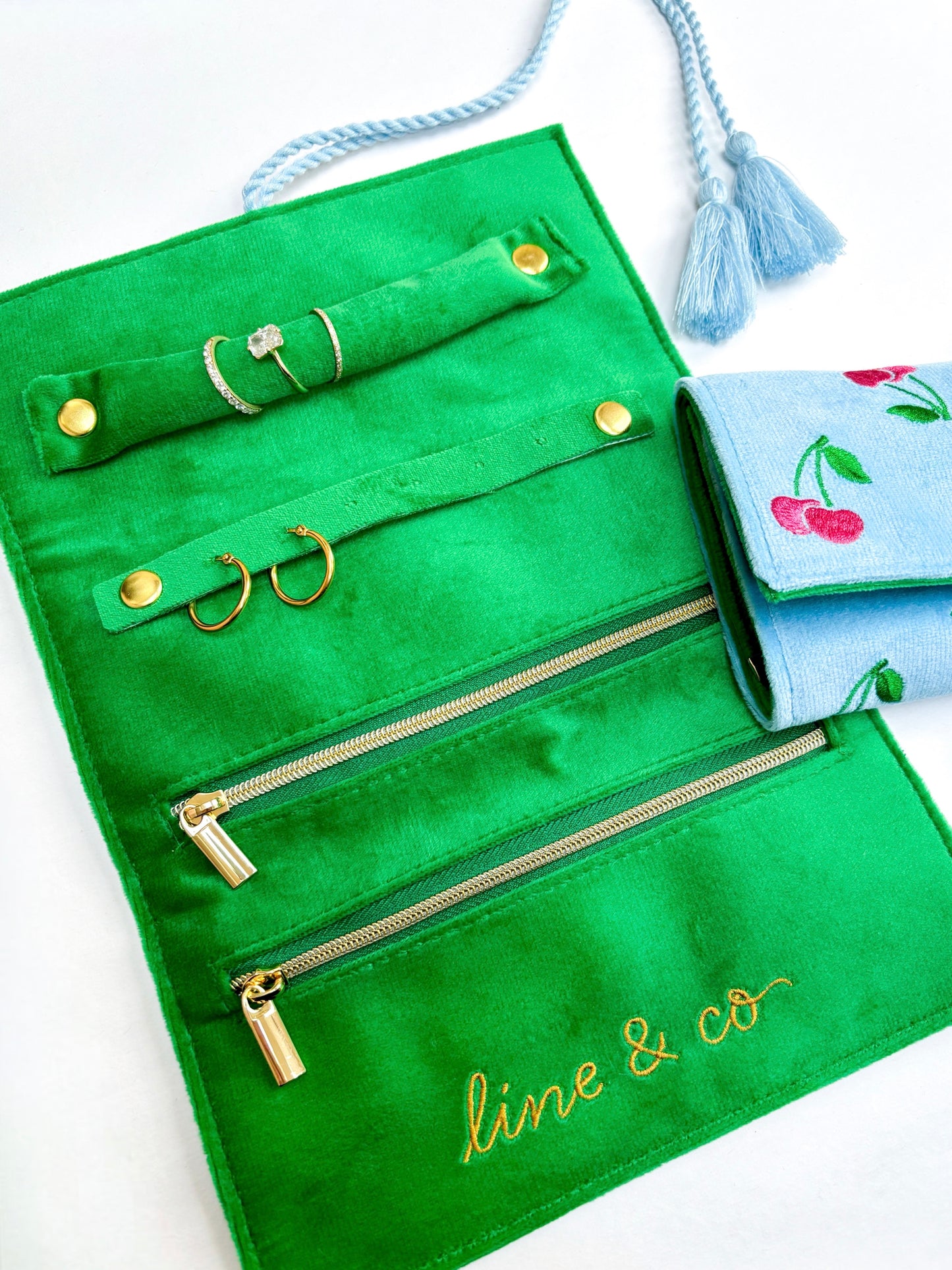 Cherry Travel Jewelry Roll // Embroidered Velvet