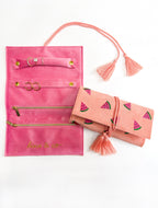 Watermelon Travel Jewelry Roll // Embroidered Velvet